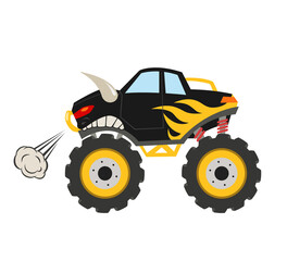 Cartoon monster truck. Big muscle car. 4x4 nursery vehicle. Diesel bull auto © shaineast
