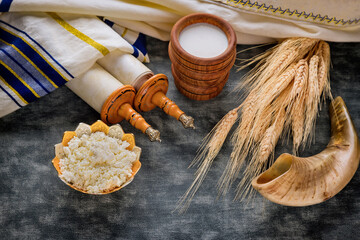 Torah and kippah on celebration Jewish Holiday Shavuot for Kosher dairy product