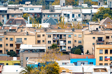 Fototapeta premium View of Providencia town in Santiago Chile with old colorful buildings