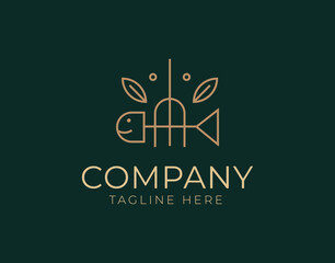 fish with fork Logo Design Template. Seafood restaurant Icon Line Art Vector