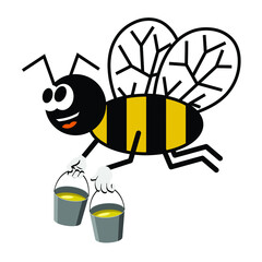 bee carrying honey buckets, vector illustration 