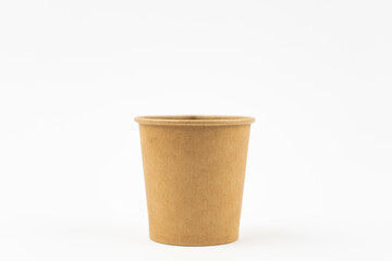 Coffee to go cup isolated on white background. Lifestyle take away hot drinks. Side view