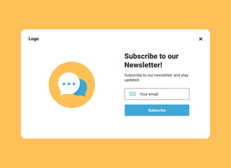 UI design website banner template of email marketing with speech bubble messages for subscribe to newsletter