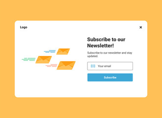 Obraz premium UI design website banner template of email marketing with letters in the envelope for subscribe to newsletter