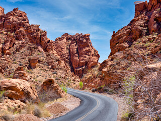 Road through the mountains at the Valley of Fire State Park in Nevada near Las Vegas.