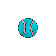 A golf ball, isolated on a white background. Turquoise and Pink color. The illustration is hand-drawn with watercolor.