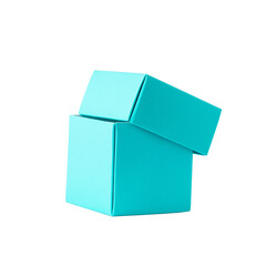 A slightly open turquoise box on a white background. Isolate