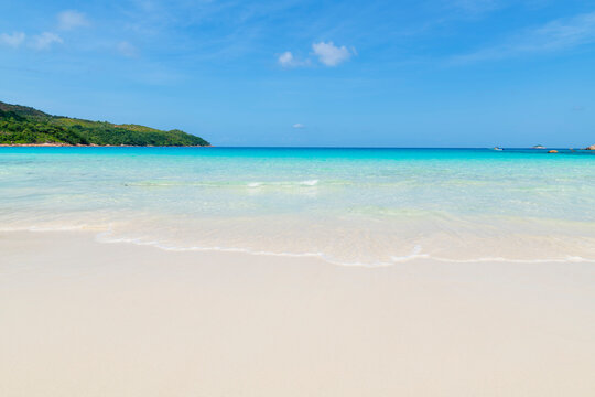 Seychelles, Praslin Island, Anse Lazio sandy beach with crystal clear turquoise ocean