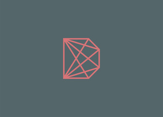 D Letter Initial with Geometry Logo Design Template. Business, Company, Network Technology Icon Line Art Vector
