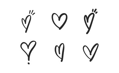 Heart doodles set. Hand drawn vector illustration of hearts. Love symbols.
