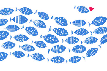 Cute fish. Vector sea poster.