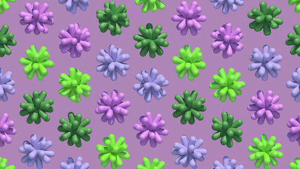 Purple and green abstract shapes. Hard light, 3d render.