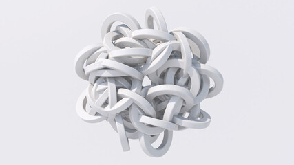 Group of white glossy circle shapes. White background. Abstract illustration, 3d render.