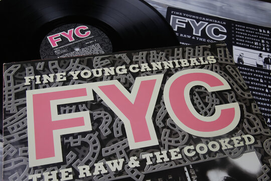 Viersen, Germany - May 1. 2021: Closeup of isolated vinyl record covers of fine young cannibals british band