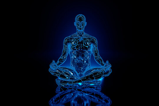 3D illustration of person channelling fire energy in classic meditation asana