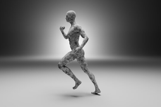 3D illustration of sporty runner made out of concrete