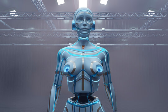 Three dimensional render of futuristic gynoid