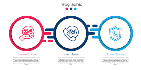 Set line Telephone 24 hours support, and . Business infographic template. Vector