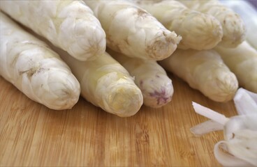 close-up of white asparagus spears