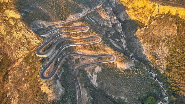 Aerial view of the winding road, Serra de Leba, Angola