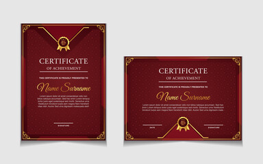 Set of certificate of achievement border design templates with elements of  luxury gold badges and modern line patterns. vector graphic print layout can use For award, appreciation, education