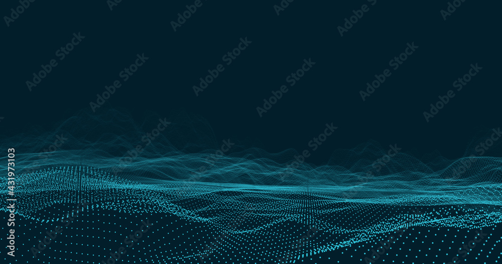 Poster abstract blue background. data visualization and antivirus computer program. digital point and parti