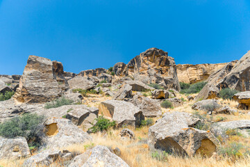 Fototapeta premium park reserve Gobustan in Azerbaijan with ancient rock petroglyphs