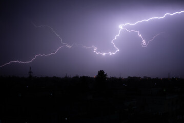 thunder lighting heavy rain at night