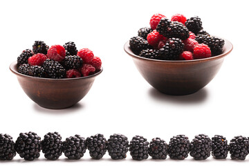 Tasty blackberry in a row isolated on white