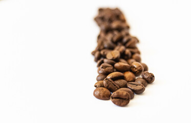 photo of coffee beans on a white background. love of coffee