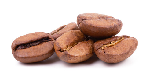 roasted coffee beans isolated on white background