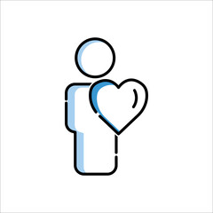 People icon with heart. charity symbol, donation. Two Tone line colored Design. the icon can be used for application icon, web icon, infographics. Editable stroke. Design template vector