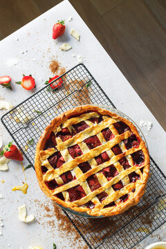 Freshly baked strawberry sweet pie
