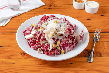 Radicchio salad. Organic Radicchio salad with croutons.
