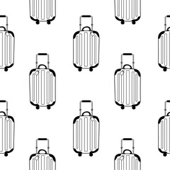 Vector seamless pattern with a modern suitcase wheelie pattern in doodle style on a white background. Illustration for postcards, packaging, clothing, travel