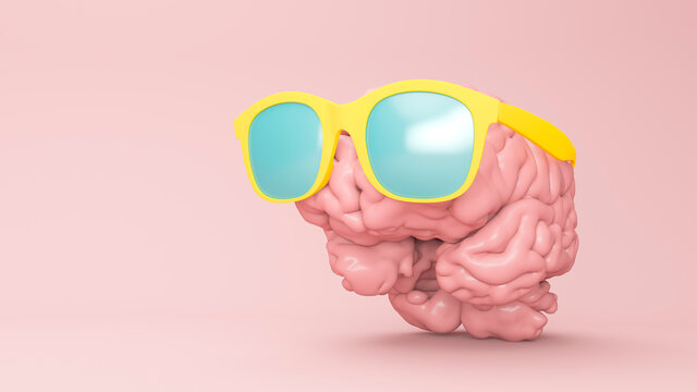 Three dimensional render of human brain wearing sunglasses