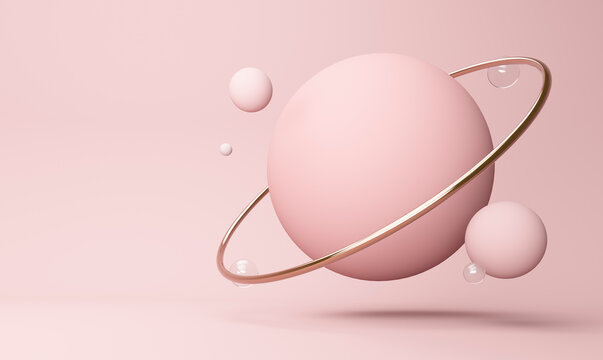 Illustration of pink planet against colored background