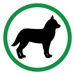Illustration of allowed walking dogs in a green circle on a white background