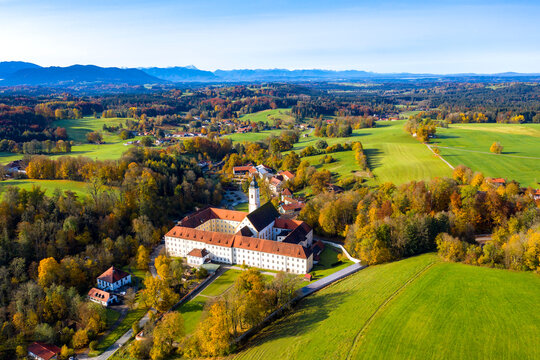 Germany, Bavaria, Dietramszell, Aerial view of Kloster Dietramszell