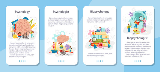 Psychology mobile application banner set. People's mental