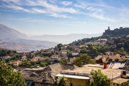 View of town against sky in Gjirokaster, Albania