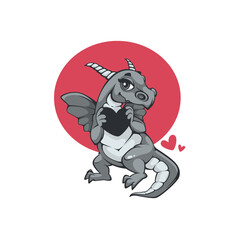 cute little dragon holding a heart, symbol of love