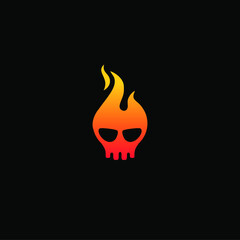 A simple flaming skull logo design showing a human skull morphing 
into flames where hair would normally be. Power in simplicity.