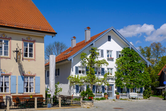 Germany, Bavaria, Diessen am Ammersee, Building facade covered with creeping plant