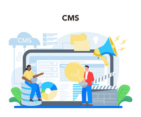 Content management online service or platform. Idea of digital strategy