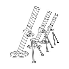 Firearm weapon army mortar and mine. Wireframe low poly mesh vector illustration