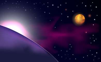 Stylish space background, stars and planets.