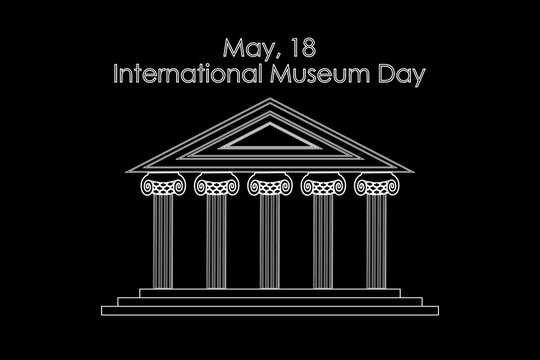 Drawing of classic greek style building with columns as a museum. International Museum Day concept. Vector illustration.