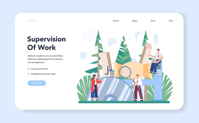 Wood industry web banner or landing page. Woodworking line operator