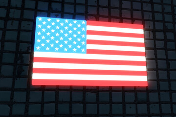 Illuminated American flag on black flag